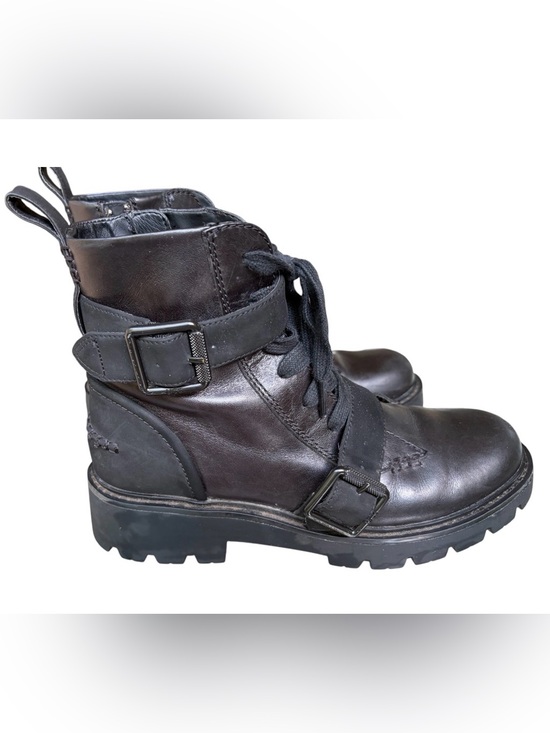 UGG Shoes - Ugg Noe Combat Moto Leather Black Lug Sole Buckle Boot Women Sz 8 Military Cop